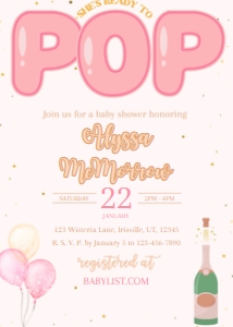 Baby Shower She's Ready To pop Pink Balloon & Champagne BUNDLE design preview