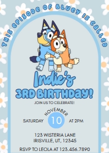Babies and Kids Birthday Bluey Blue Daisies design preview
