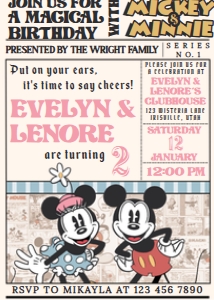 Babies and Kids Birthday Mickey & Minnie Retro Comic: Babies and Kids Birthday Mickey & Minnie Retro Comic