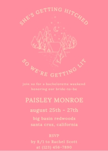 Bachelorette Weekend Get Lit Camping design preview