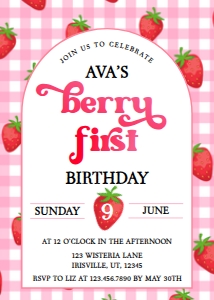Babies and Kids Birthday Strawberry Gingham: Babies and Kids Birthday Strawberry Gingham