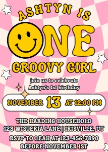 Babies and Kids Birthday Smile Face Groovy Girl Pink: Babies and Kids Birthday Smile Face Groovy Girl Pink