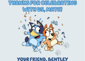 Babies and Kids Birthday Party Decor Thank You Card Bluey Blue design preview