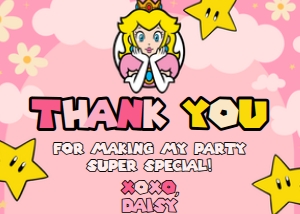 Babies and Kids Birthday Party Decor Thank You Card Princess Peach design preview
