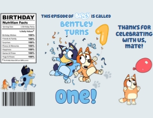 Babies and Kids Birthday Party Decor Chip Bag Labels Bluey Blue: Babies and Kids Birthday Party Decor Chip Bag Labels Bluey Blue