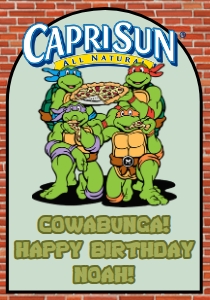 Babies and Kids Birthday Party Decor Juice Pouch Label TMNT design preview