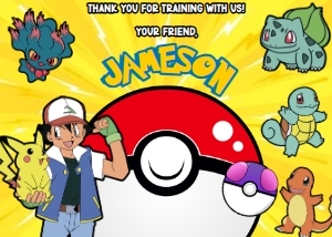 Babies and Kids Birthday Party Decor Thank You Card Pokemon: Babies and Kids Birthday Party Decor Thank You Card Pokemon