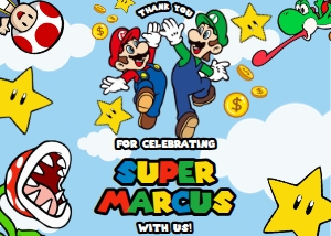 Babies and Kids Birthday Party Decor Thank You Card Super Mario design preview
