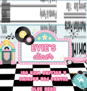 Babies and Kids Birthday Party Decor Chocolate Bar Label 50s Diner design preview