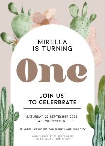 BK004-0101 5x7 Invitation - Boho cactus: BK004-0101 Invitation - Cactus boho
