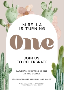 BK004-0101 DIN A6 Invitation - Boho cactus: BK004-0101 Invitation - Cactus boho