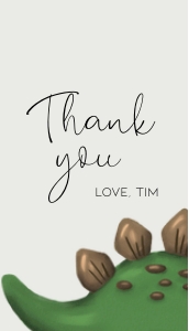 BK001-0102 2x3.5 Thank you tag - Dinosaur Stegosaurus: BK001-07 Dinosaur Stegosaurus Birthday Bundle