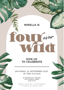 BK009-0501 5x7 Invitation - Boho Tropical Four ever Wild: BK009-0501 Invitation - Boho Tropical Four ever Wild