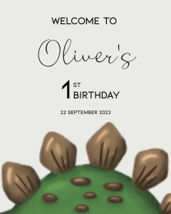BK001-0310 24x36 Welcome sign - Dinosaur Stegosaurus first birthday: BK001-0310 Welcome sign - Dinosaur Stegosaurus first birthday