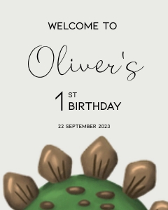 BK001-0310 8x10 Welcome sign - Dinosaur Stegosaurus first birthday: BK001-0310 Welcome sign - Dinosaur Stegosaurus first birthday