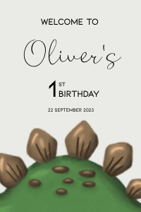 BK001-0310 20x30 Welcome sign - Dinosaur Stegosaurus first birthday: BK001-0310 Welcome sign - Dinosaur Stegosaurus first birthday