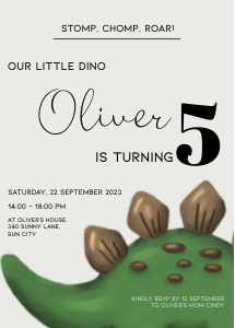 BK001-0601 5x7 Invitation - Stegosaurus 5th birthday: BK001-07 Dinosaur Stegosaurus Birthday Bundle