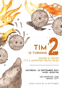 BK007-0201 DIN A6 Invitation - Monster trucks flame two: BK007-0201 Invitation - Monster trucks flame two