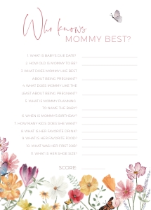 BBG12-01 Who knows Mommy best - Flower Meadow: BB012-0000 Baby Shower BUNDLE - Flower Meadow