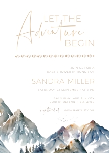 BB021-0101 5x7 Invitation - Mountains: BB021-0000 Baby Shower BUNDLE - Mountains