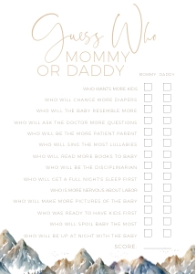 BBG21-10 Guess Who Mommy or Daddy - Mountains: BB021-0000 Baby Shower BUNDLE - Mountains