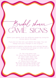 BSG36-00 5x7" Bridal Shower Game Signs - Wavy Border Pink: BSG36-00 Bridal Shower Games BUNDLE - Wavy Border Pink