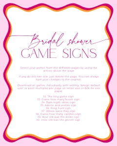 BSG36-00 8x10" Bridal Shower Game Signs - Wavy Border Pink: BSG36-00 Bridal Shower Games BUNDLE - Wavy Border Pink