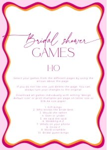 BSG36-00 5x7" Bridal Shower Games 1-10 - Wavy Border Pink: BSG36-00 Bridal Shower Games BUNDLE - Wavy Border Pink