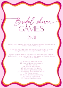 BSG36-00 5x7" Bridal Shower Games 21-30 - Wavy Border Pink: BSG36-00 Bridal Shower Games BUNDLE - Wavy Border Pink