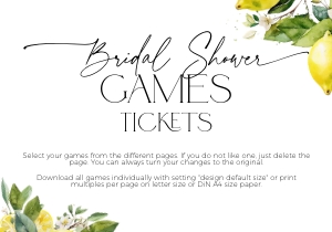 BSG24-00 Bridal Shower Game Tickets - Lemon: BSG24-00 Bridal Shower Games BUNDLE - Lemon