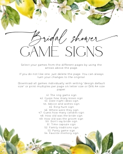 BSG24-00 8x10" Bridal Shower Game Signs - Lemon: BSG24-00 Bridal Shower Games BUNDLE - Lemon