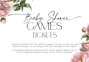 BBG40-00 Baby Shower Game Tickets - Tea Party: BBG40-00 Baby Shower Games BUNDLE - Tea Party