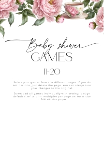 BBG40-00 5x7" Baby Shower Games 11-20 - Tea Party: BBG40-00 Baby Shower Games BUNDLE - Tea Party