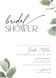 BS039-01 5x7 Invitation - Eucalyptus: BS039-02 Bridal Shower Invitation - Eucalyptus
