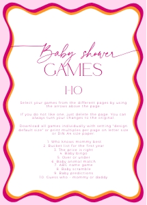 BBG36-00 5x7" Baby Shower Games 01-10 - Wavy Border Pink: BBG36-00 Baby Shower Games BUNDLE - Wavy Border Pink