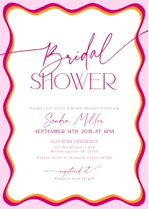 BS036-01 5x7 Invitation - Wavy Border Pink: BSB36-01 Bridal Shower Invitation BUNDLE - Wavy Border Pink