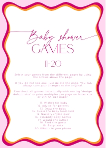 BBG36-00 5x7" Baby Shower Games 11-20 - Wavy Border Pink: BBG36-00 Baby Shower Games BUNDLE - Wavy Border Pink