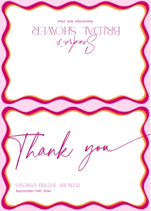 BS036-09 5x3.5 Folded Thank You Card - Wavy Border Pink: BSB36-01 Bridal Shower Invitation BUNDLE - Wavy Border Pink