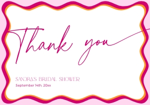 BS036-09 Flat Thank You Note - Wavy Border Pink: BSB36-01 Bridal Shower Invitation BUNDLE - Wavy Border Pink