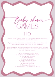 BBG45-00 5x7" Baby Shower Games 01-10 - Wavy Border Mauve: BBG45-00 Baby Shower Games BUNDLE - Wavy Border Mauve