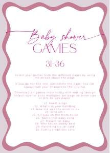 BBG45-00 5x7" Baby Shower Games 31-36 - Wavy Border Mauve: BBG45-00 Baby Shower Games BUNDLE - Wavy Border Mauve