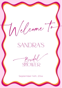 BS036-07 DIN A2 Welcome Sign - Wavy Border Pink: BS036-07 Welcome Sign - Wavy Border Pink