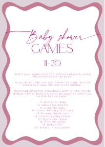 BBG45-00 5x7" Baby Shower Games 11-20 - Wavy Border Mauve: BBG45-00 Baby Shower Games BUNDLE - Wavy Border Mauve