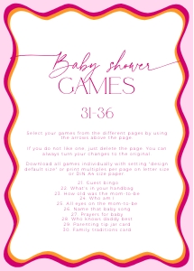 BBG36-00 5x7" Baby Shower Games 31-36 - Wavy Border Pink: BBG36-00 Baby Shower Games BUNDLE - Wavy Border Pink
