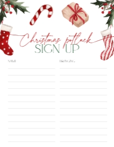 CH047-06 8.5x11" Potluck Sign Up Sheet - Christmas Stockings: CH047-06 Potluck Sign Up Sheet