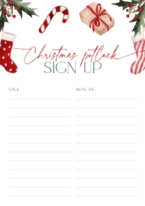 CH047-06 DIN A4 Potluck Sign Up Sheet - Christmas Stockings: CH047-06 Potluck Sign Up Sheet