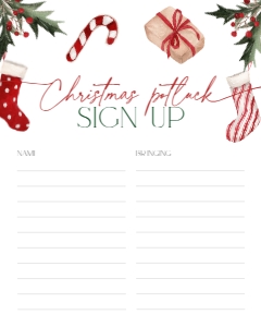 CH047-06 8x10" Potluck Sign Up Sheet - Christmas Stockings: CH047-06 Potluck Sign Up Sheet