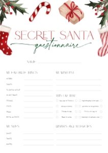 CH047-07 DIN A4 Secret Santa Questionnaire - Christmas Stockings: CH047-07 Secret Santa Questionnaire - Christmas Stockings