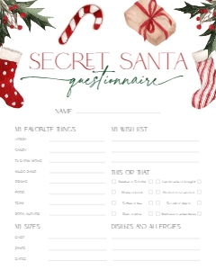 CH047-07 8x10 Secret Santa Questionnaire - Christmas Stockings: CH047-07 Secret Santa Questionnaire - Christmas Stockings