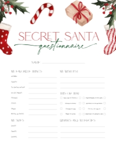 CH047-07 8.5x11 Secret Santa Questionnaire - Christmas Stockings: CH047-07 Secret Santa Questionnaire - Christmas Stockings